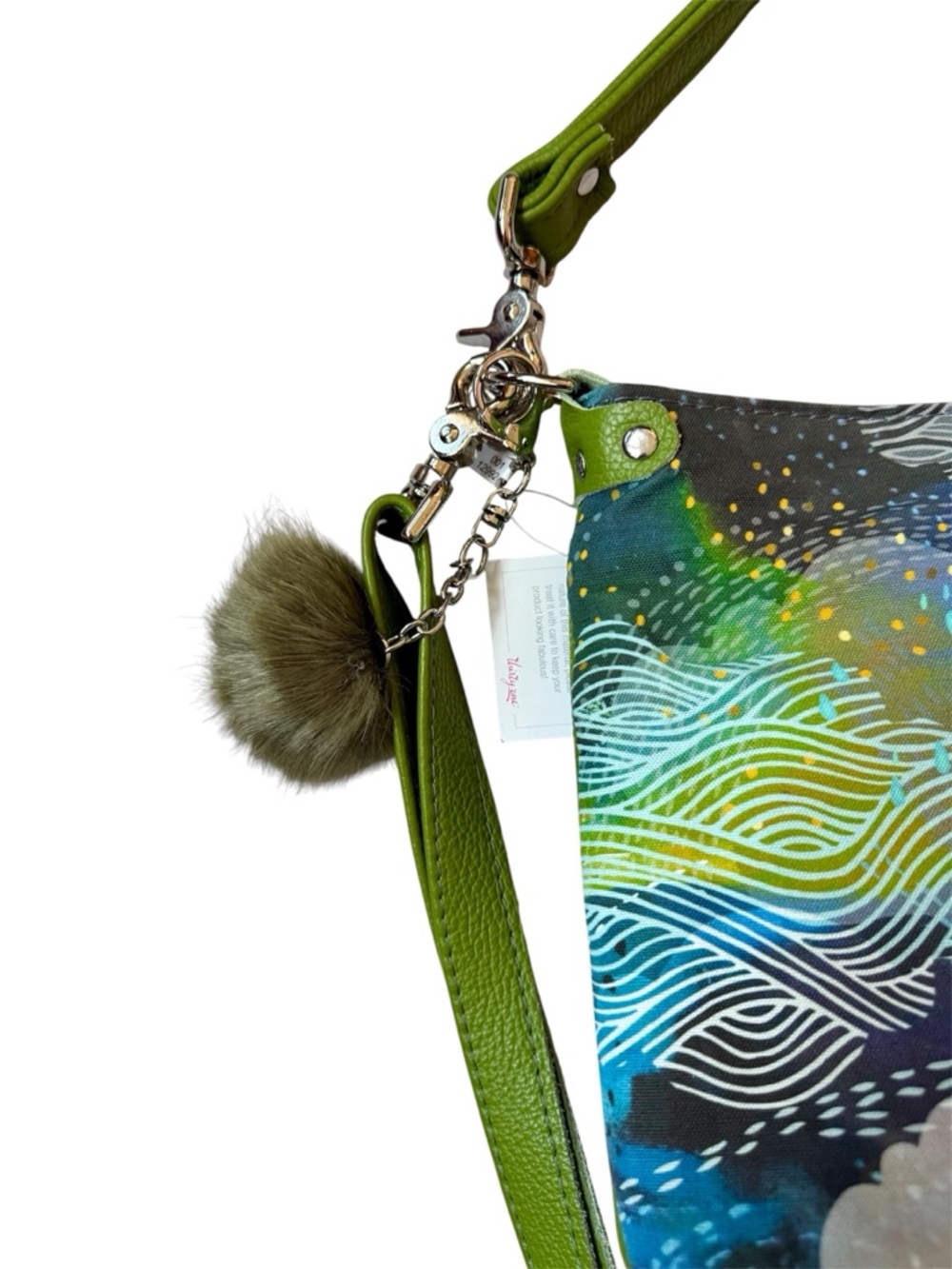 Willow + Luna Green leather fabric bucket bag Mt. Jumbo Alaska NWOT - Picture 11 of 12